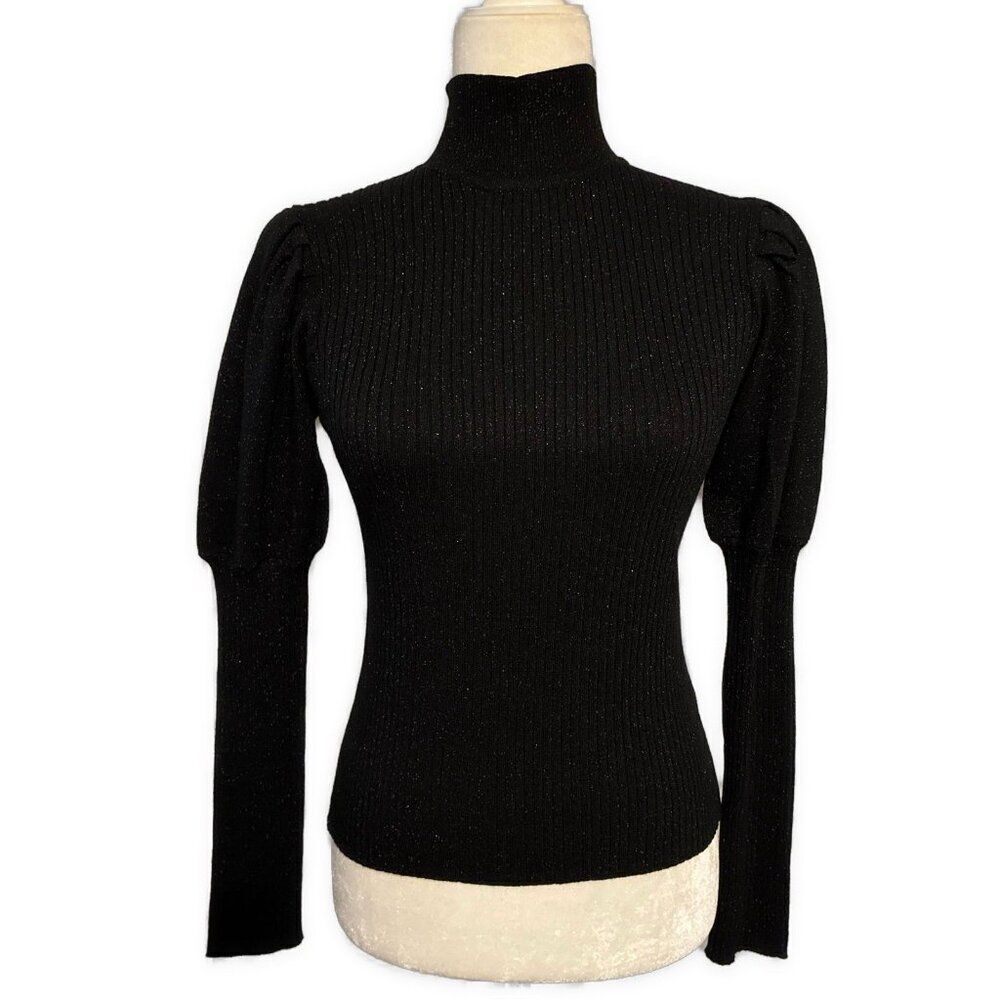 Jouetie Japan Black Metallic Knit Ribbed Turtleneck Long Sleeve Sweater Medium